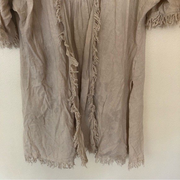 Krazy Kat Womens Size XXL Beige Coverup Kimono Robe Fringe Detail Linen Blend - Picture 3 of 9